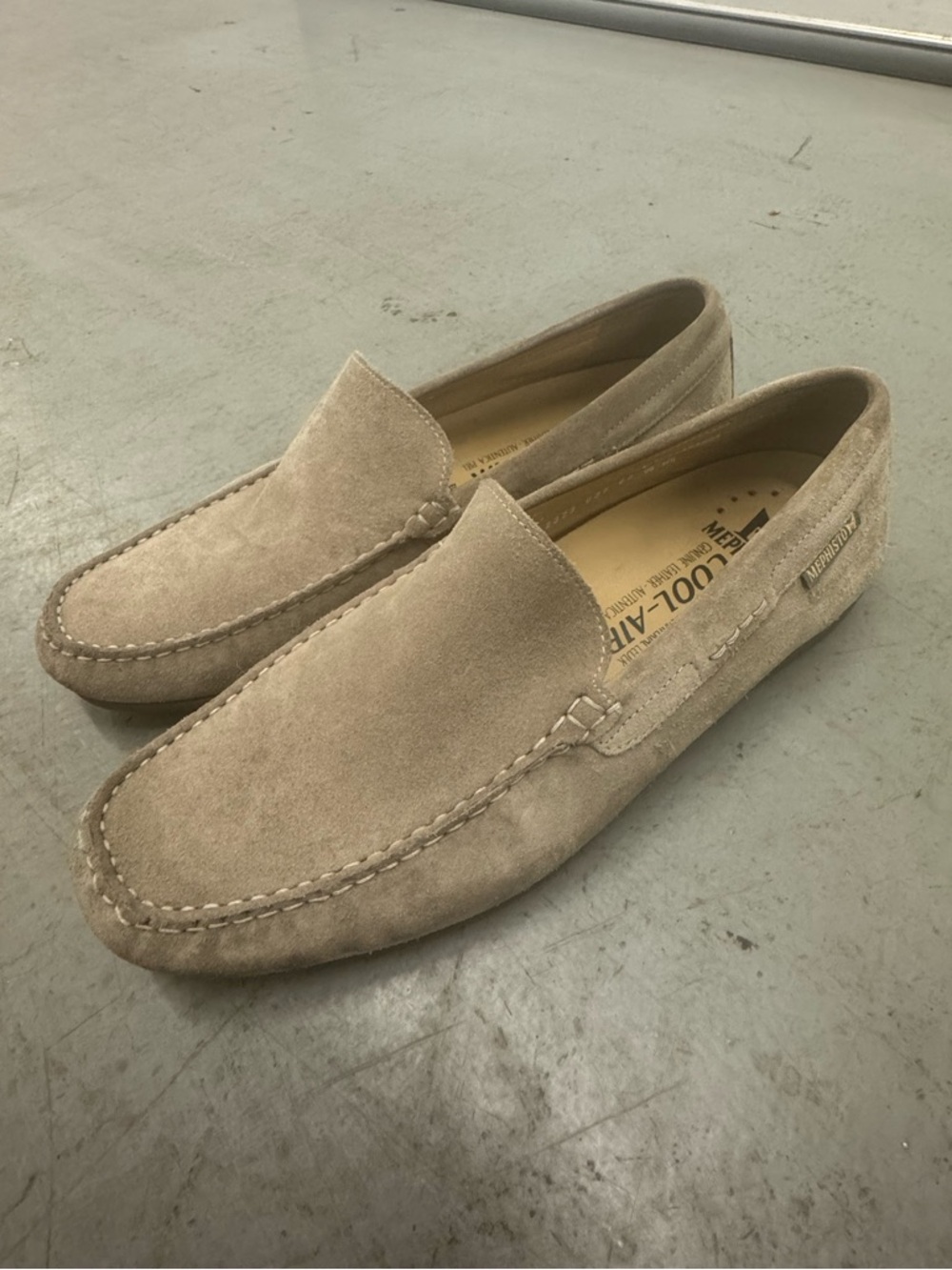 Mephisto Men's Light Beige Suede Slip-On Loafers